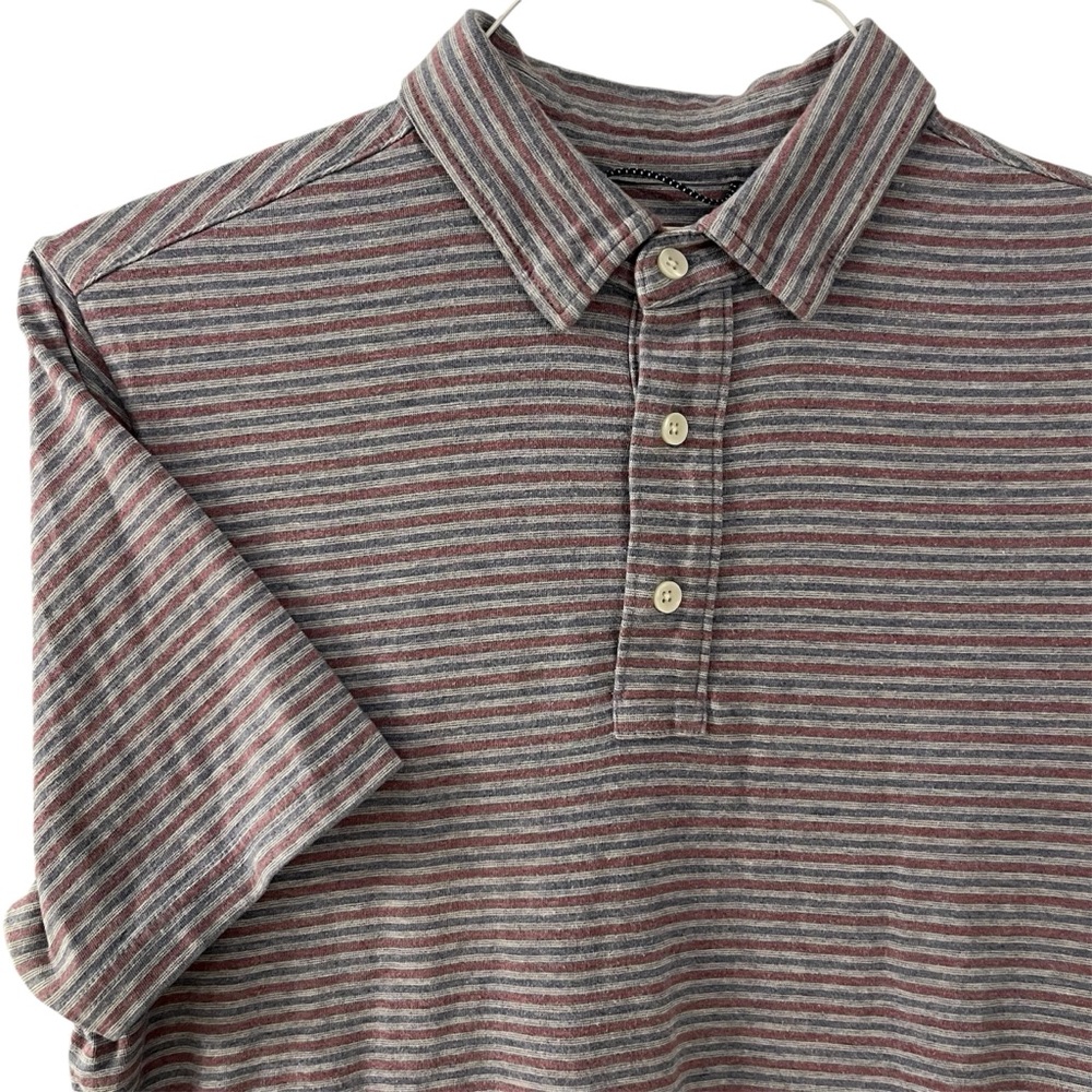 Faherty Gray and Red Striped Polo Shirt